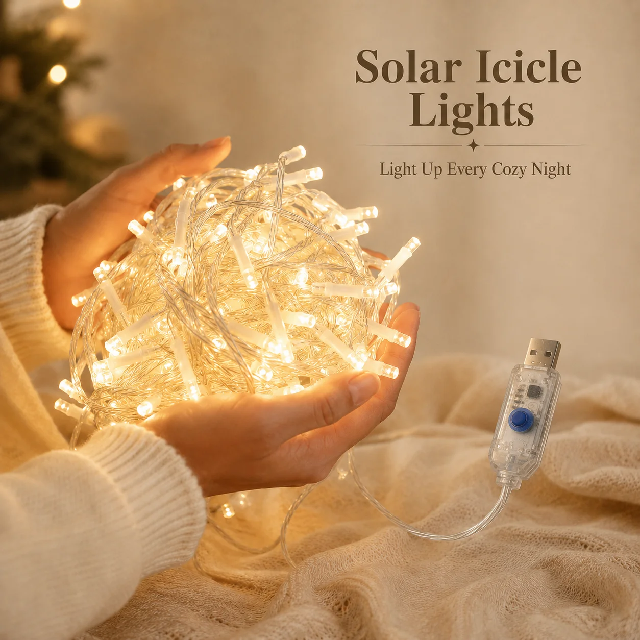 USB-Eiszapfen-Lichterkette 4M 8M 100/190 LEDs Weihnachts-Vorhangbeleuchtung für Innen und Außen Dach Garten Terrasse Party Dekoration