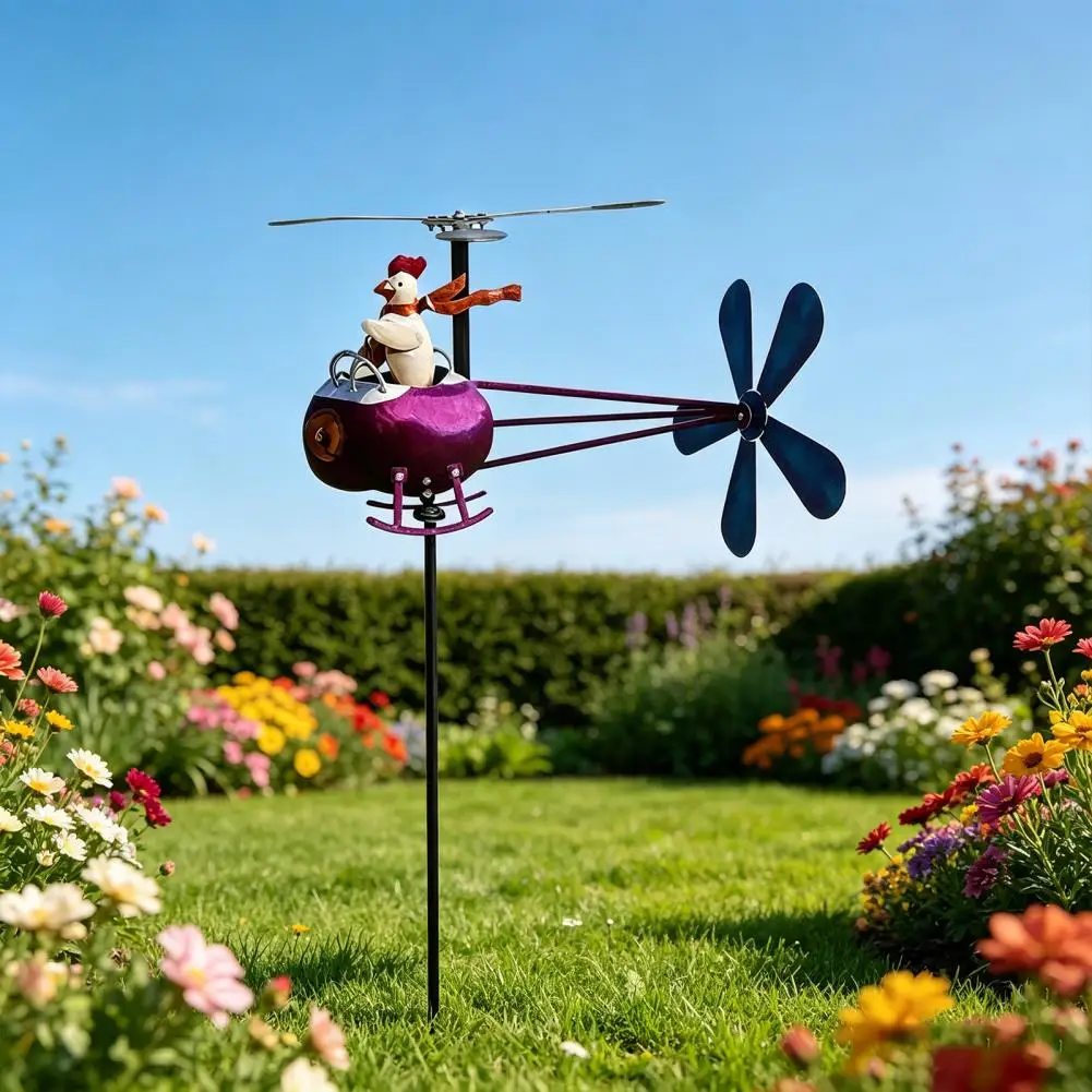 Garten-Windspiel Hühner-Helikopter, Windgetriebene kinetische Skulptur, Lustiges Garten-Windspiel, Hühner-Deko für den Garten