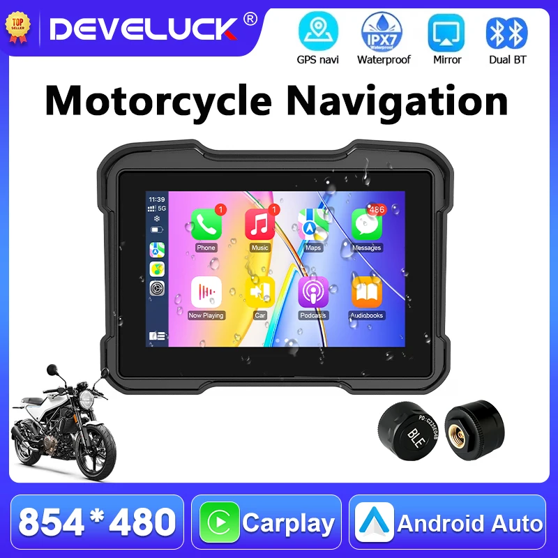 Tragbares 5-Zoll-Motorrad-Navigationsgerät GPS Wireless Carplay Android Auto IPX7 Wasserdicht Bluetooth Moto Monitor Unterstützt TPMS Image