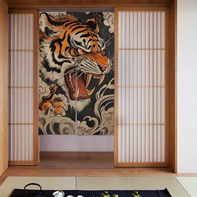 VIKAMA Japanischer Ukiyo-e Tiger-Türvorhang, halber Raumteiler für Küche, Badezimmer, Schlafzimmer, Eingang, Heimdekoration Image