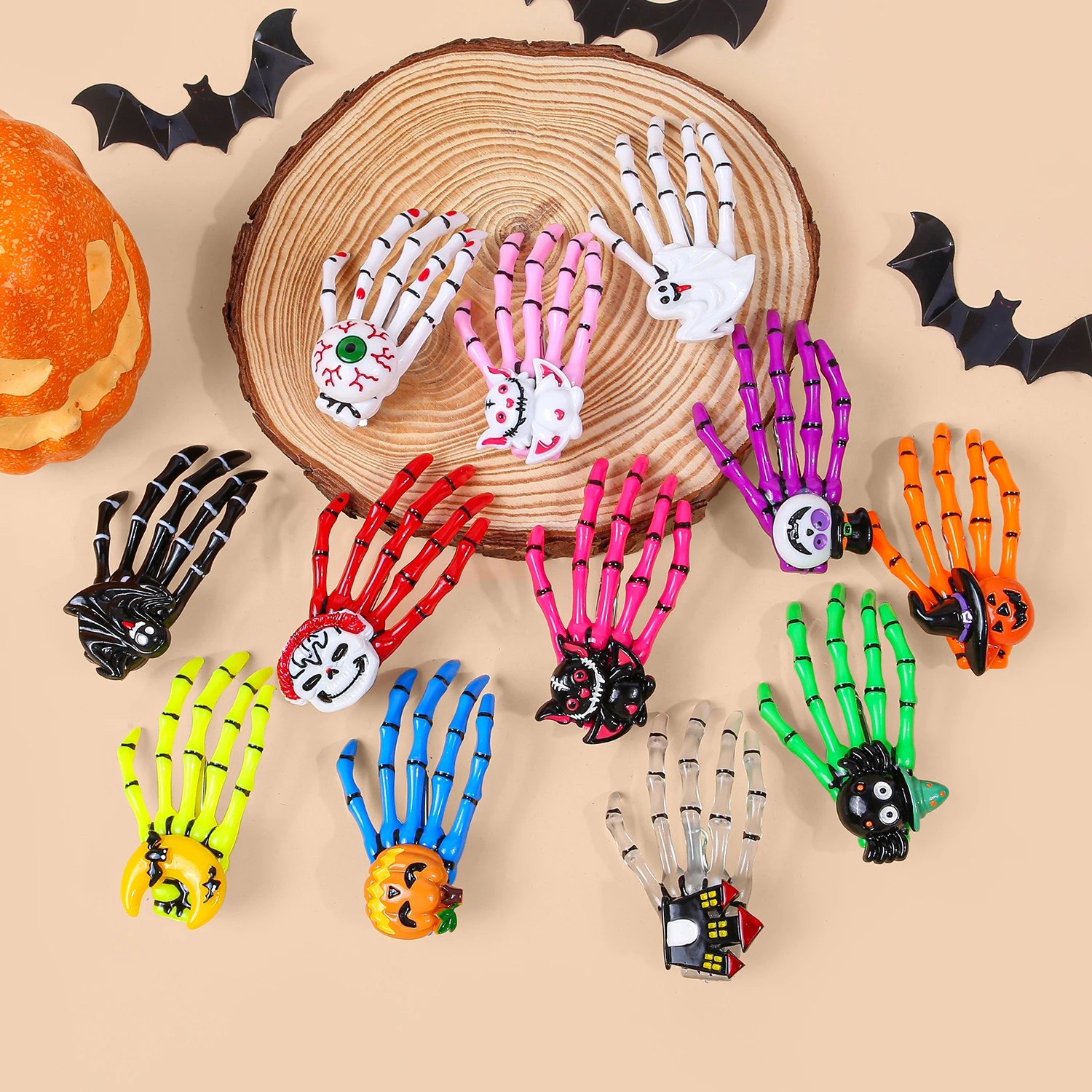 8/12 stücke Kreative Skeleton Hand Haar Clip für Frauen Mädchen Gothic Stil Bunte Haarnadel Halloween Barrettes Party Haar Zubehör Image