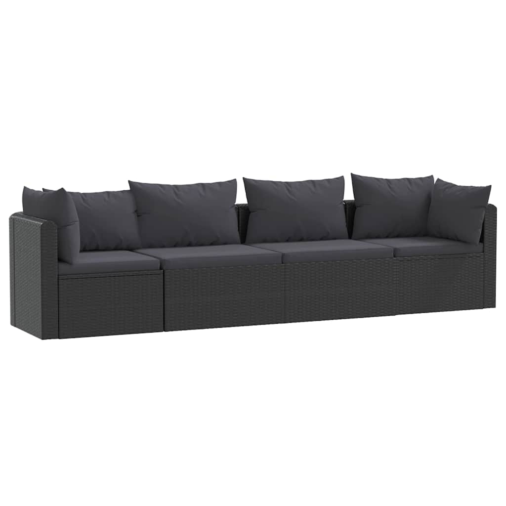 vidaXL 4-tlg. Garten-Sofagarnitur mit Auflagen Poly Rattan Schwarz Image