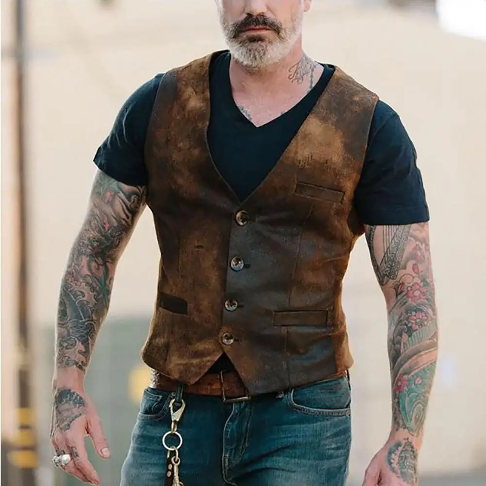 2022 männer Anzug Weste Vintage V-ausschnitt einreiher Weste Schlank Business Formale Weste Cowboy Steampunk Weste chaleco hombre Image