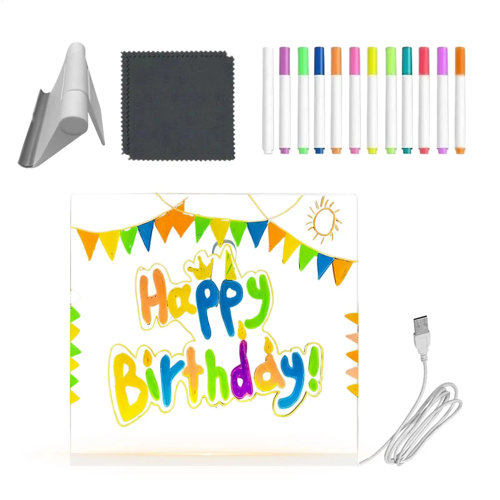 Leuchtendes Zeichenbrett für Kinder, transparentes Acryl-Whiteboard mit 12 Farbstiften und verstellbarem Klappständer, trocken abwischbar, leuchtend Image
