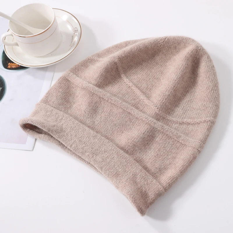 100% reine Kaschmir mützen für Frauen Winter solide warme weiche Hut hauben y2k gestrickte Schädel süße Hüte Ohren schutz kappen Image