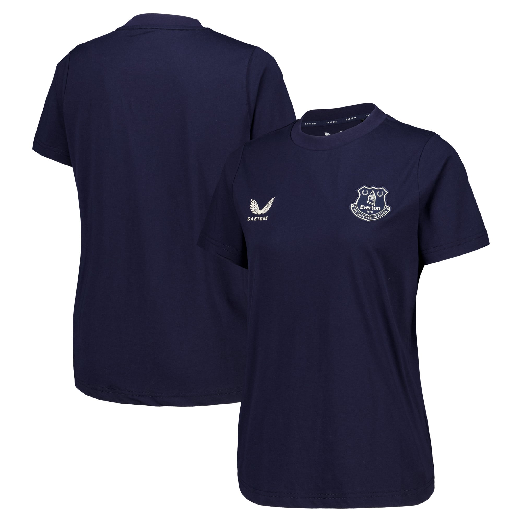 Everton Castore Trainer-Off-Pitch-Logo-T-Shirt – Marineblau – Damen
