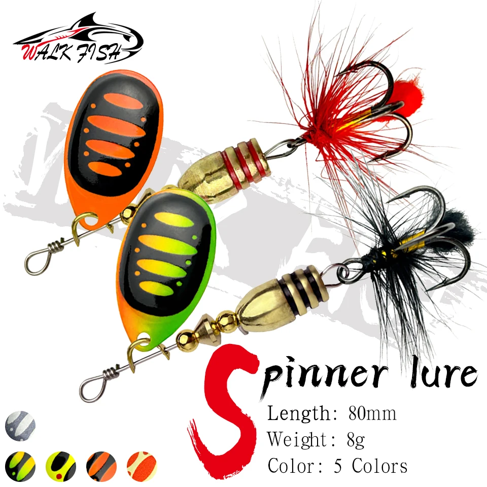 WALK FISH 1 Stück 80mm 8g Rotierender Spinner Löffelköder Pailletten Metall-Hardbait Wobbler Bass Pesca Mit Federhaken Forelle Image