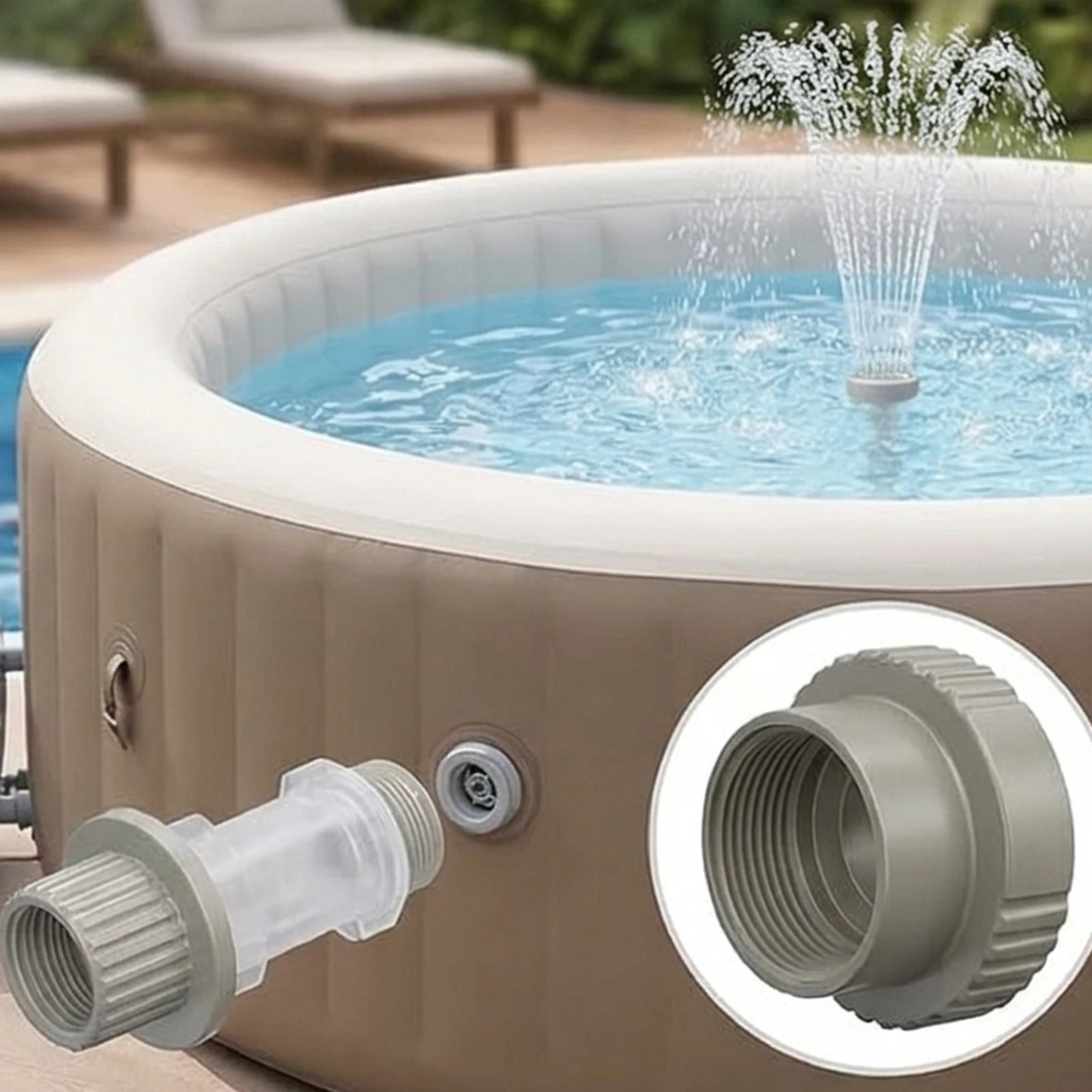 Kit d'adaptateurs pour accessoires de piscine, adaptateur de fontaine pour piscine hors sol, 1 connecteur mâle et 1 connecteur femelle pour cascade de piscine, compatible avec la fontaine de piscine