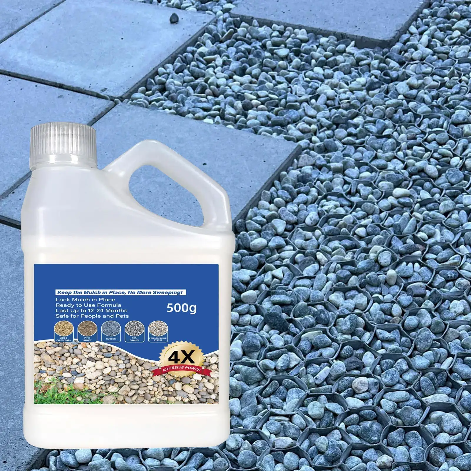 500 g Mulch-Felsen-Kleber, Erbsenkies, klebriger Felskleber, schnell trocknendes Spray, für den Außenbereich, Hof, Terrasse, Steine, Landschaftskleber, Mehrzweck Image