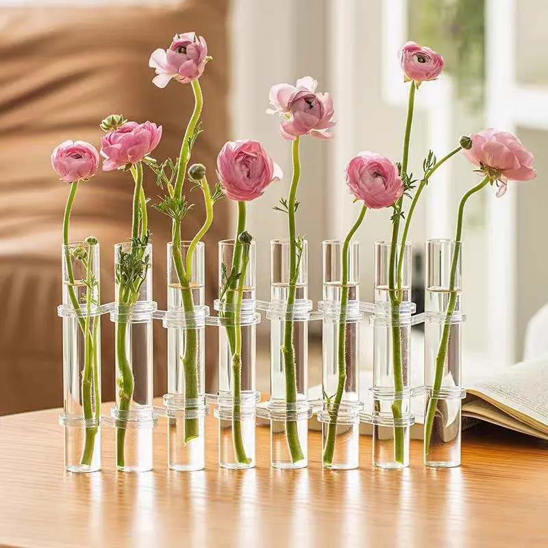 4/6/8PCS Kreative Einfache Klapp Blume Vase Hydrokultur Blumentopf Klar Glas Reagenzglas Hängen blume Halter für Home Deco Image