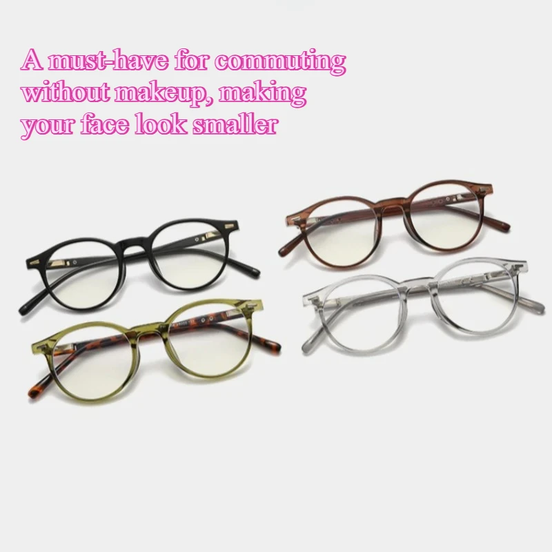 Ultraleichte Retro-Brille mit rundem Rahmen für Damen – hochauflösende Anti-Blaulicht-Vollformat-Flachlinse Image