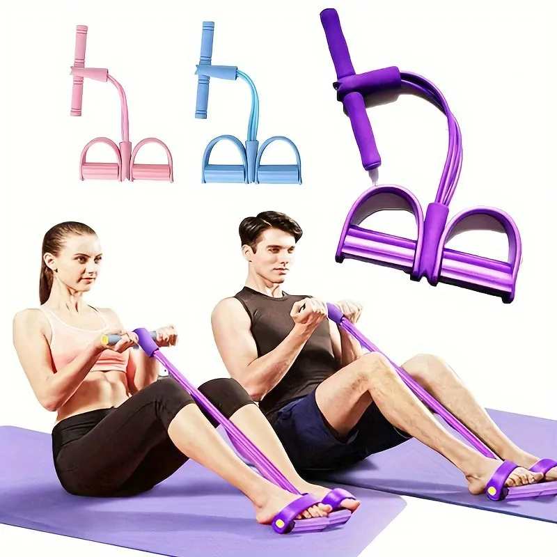 Unisex Verdicktes 4-Röhren-Fußpedal-Widerstandsband für Yoga, Fitness, Dehnung, Krafttraining, Zugseil-Trainer Image