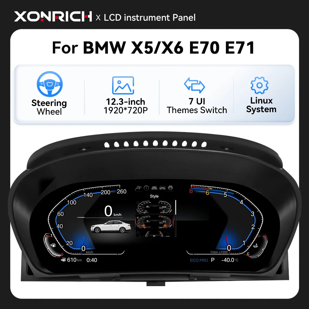 XONRICH 12,3" Auto LCD Digital Dashboard Für BMW X5 E70 X6 E71 2006-2013 Instrument Cluster Panel virtuelle CockPit Tachometer Image