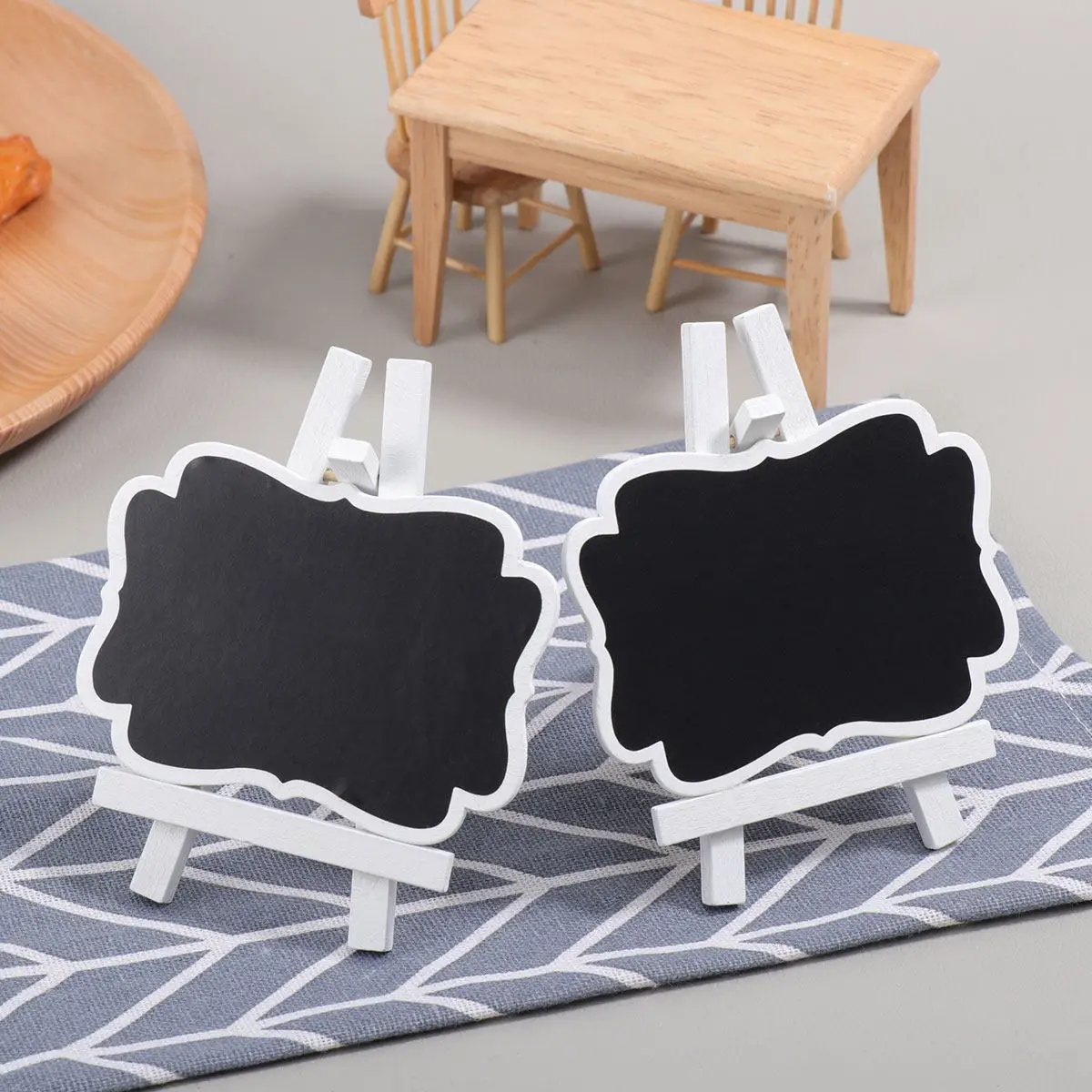 12 Stück Mini-Kreidetafeln aus Holz, löschbare Nachrichtentafeln für Hochzeiten, Dinner-Partys, Tischkarten, Display-Tafeln Image