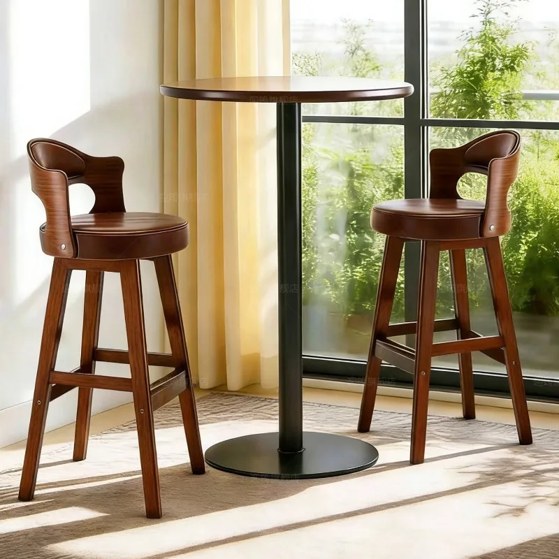 Luxuriöse Restaurant-Barhocker, Küchen-Designer-Stühle für Wohnzimmer mit Rückenlehne, Lange Komfortable Holzbarstühle, Cadeira Wohnmöbel Image