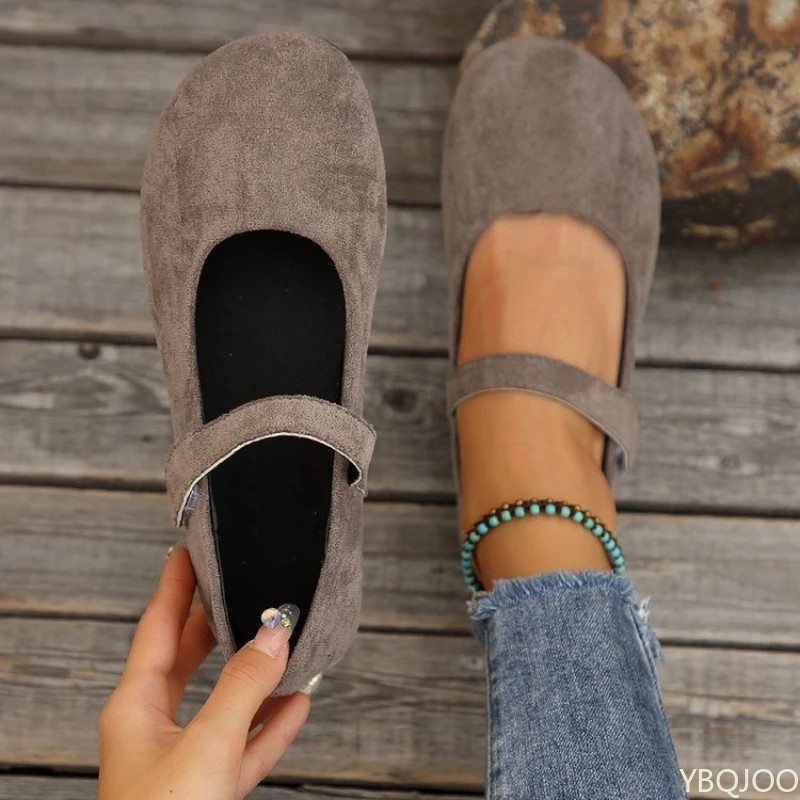 Damen Freizeitschuhe mit runder Spitze, große Größen, Retro French Mary Jane Schuhe, flache Schuhe, neue Sommerkollektion, einfarbig, bequeme Schuhe