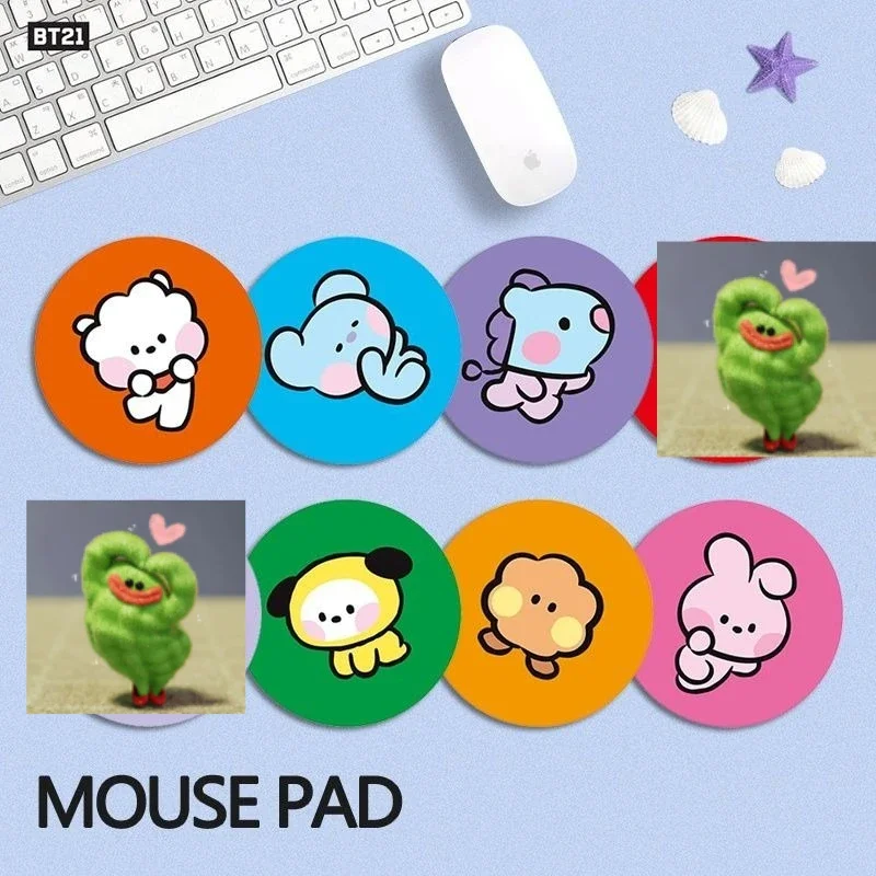 BT21 Group Rundes Mauspad für Schlafsaal, Laptop, Desktop, Büro – Süßes Mauspad als Fan-Geschenk zum Fan-Kreis-2026-Feier Image