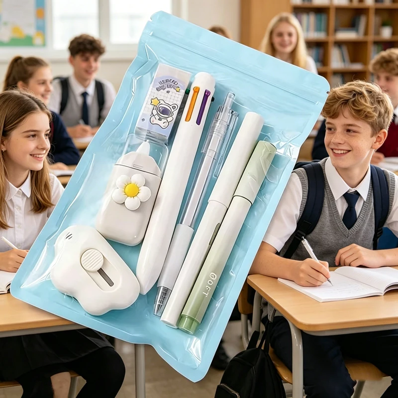 7-in-1 Schreibwaren-Set Geburtstagsgeschenk Zurück-zur-Schule-Geschenk Bleistift Radiergummi Schülerpreis Schule Büro Korrekturband Kinder Hopk Image