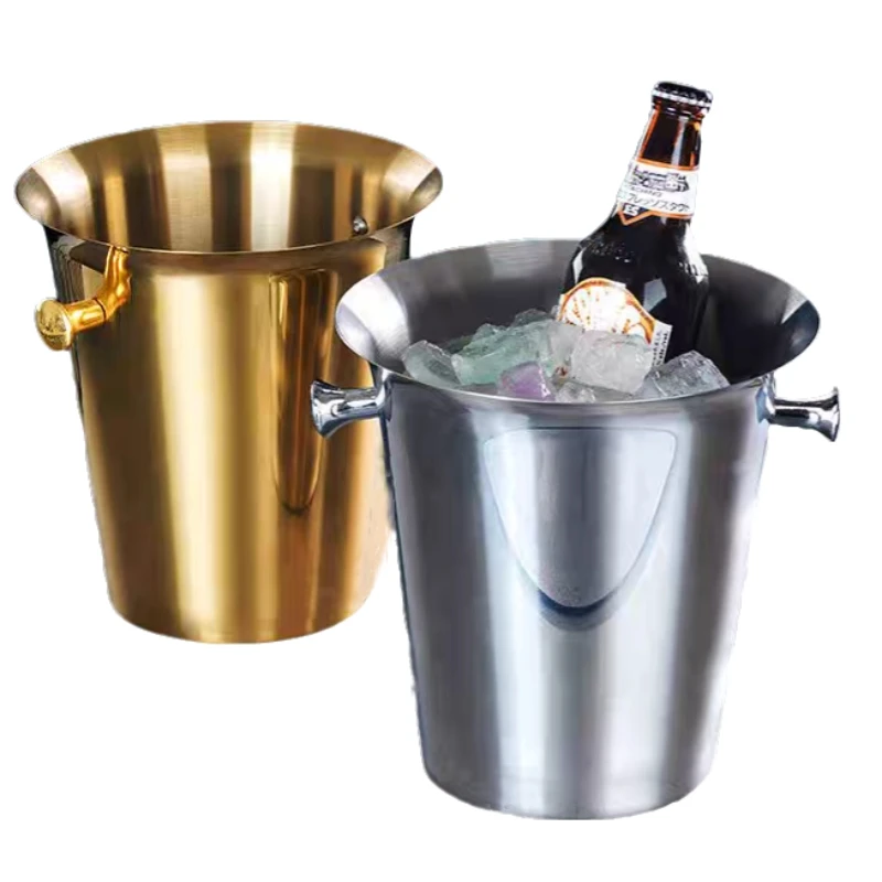 Seau à glace en acier inoxydable de Style européen 2L/4L, refroidisseur de vin, Champagne, bouteille de vin, refroidisseur de bière, baril de glace, ustensiles de bar