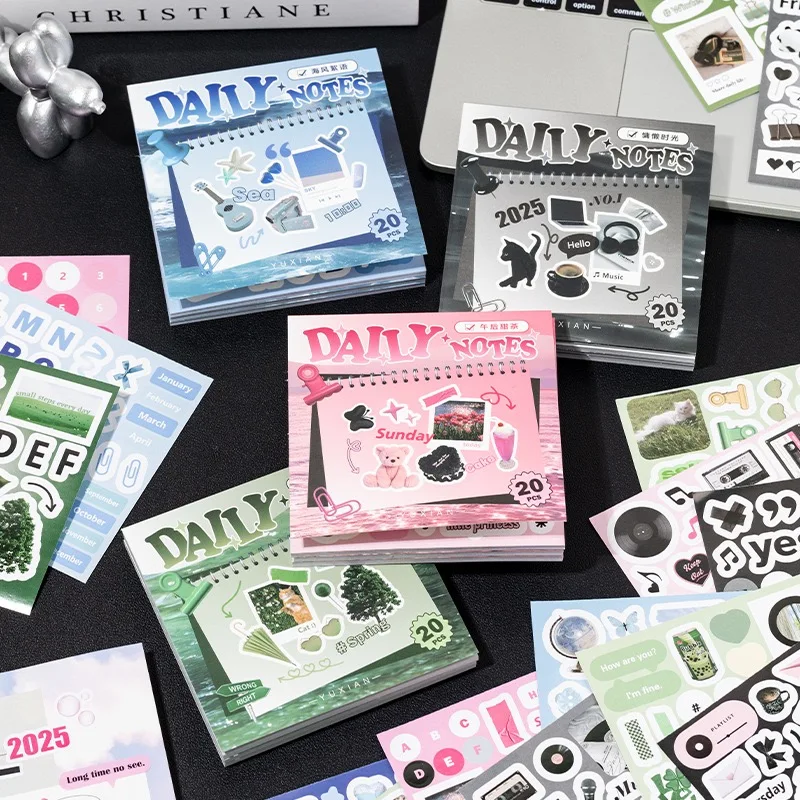 20 Stück/Buch Tägliches Notizbuch Quadratische Aufkleber-Bücher Koreanischer Niedlicher Stil DIY Kreatives Notizbuch-Material Kalenderkarten Image