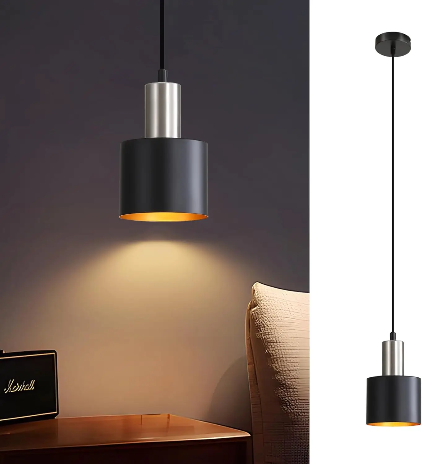 Hängelampe 1 Flammig Pendelleuchte Schwarz - Esstisch Hängeleuchte E27 Retro Schlafzimmerlampe Höhenverstellbar Küchenlampe Hängend Esszimmerlampe Vintage Industrial Ohne Leuchtmittel Image