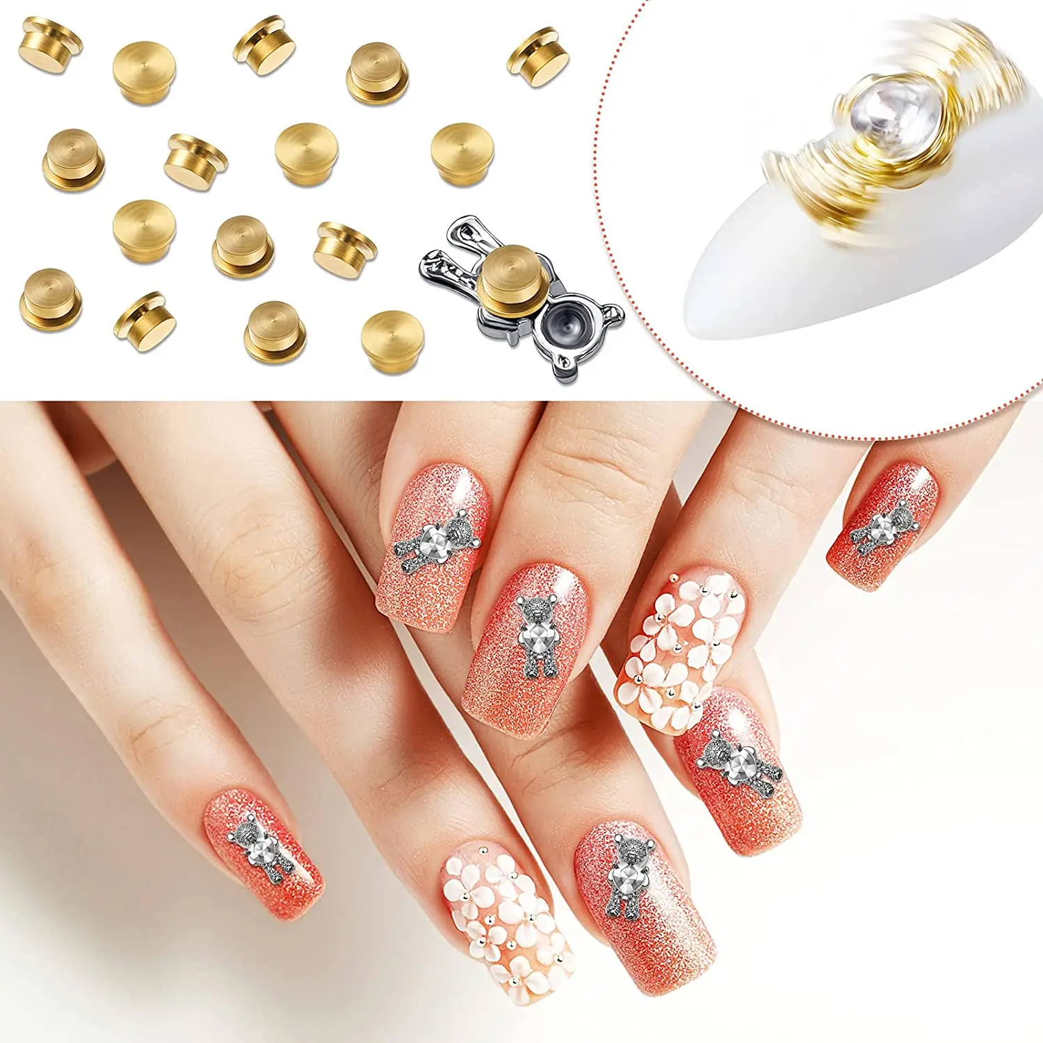 15 Stück 3D Nail Art Rotierender Charme Spinning Nail Charms Rotierendes Lager Nail Art Tool Nagelringe Schmuck Rotierende Nagelwerkzeuge Image