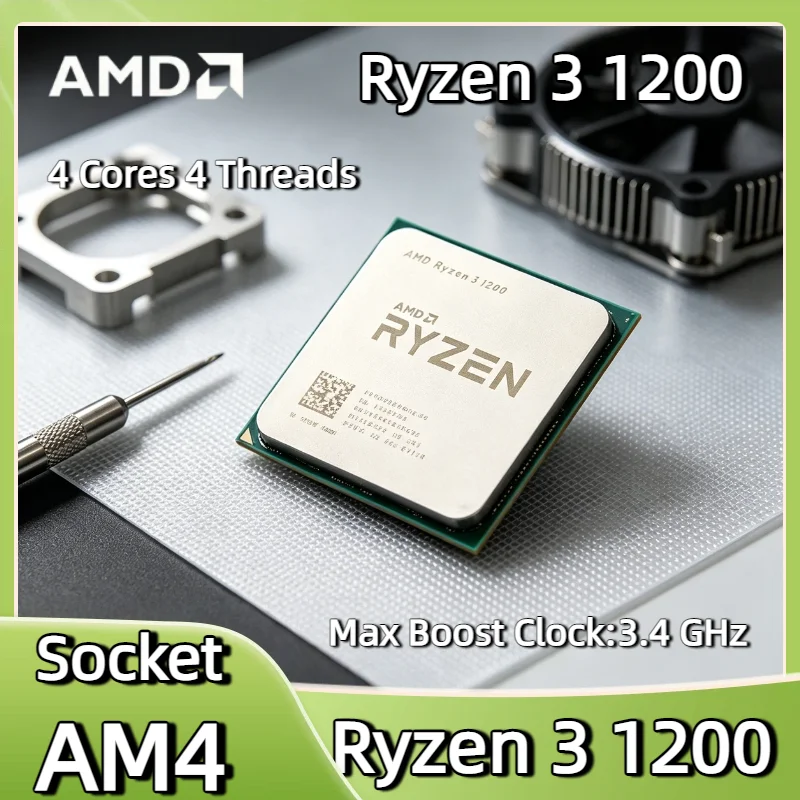 AMD Ryzen 3 1200 4-Kern 4-Thread CPU 3,4GHz Turbo 14nm Socket AM4 Desktop-Prozessor 10MB Cache 65W PCIe 3.0 DDR4 Tray Image
