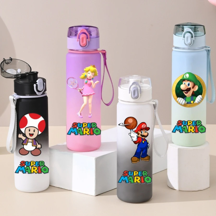550ML Super Mario Gradient Color Sports Water Bottle Cartoon Anime Figure Portable Drinking Bottle Sports Outdoor Plastic Cup