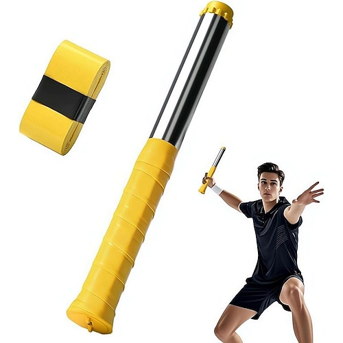 Badminton-Schwungtrainer mit einstellbarer Intensität, 11,8-Zoll-Schwungtrainer mit akustischem Feedback für Krafttraining, mit rutschfestem Edelstahlgriff für präzises und kraftvolles Training Image