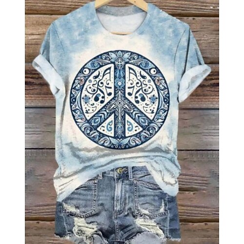 Damen T Shirt Druck Blumen Grafik Vintage Stilvoll Klassisch Kurzarm Rundhalsausschnitt Rundhals Normale Oberteile Lässig Täglich Himmelblau Purpur Orange Grau Sommer Frühling Herbst Winter Image