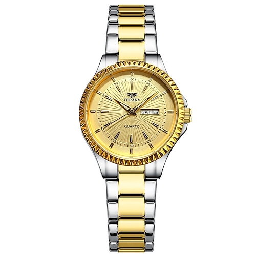 Herren-Quarzuhr, zweifarbiges Armband aus gold-silbernem Edelstahl mit Datumsanzeige, Business-Casual-Uhr für Herren, Sonnenschliff-Zifferblatt Geriffelte Lünette, wasserdichte modische Armbanduhr,