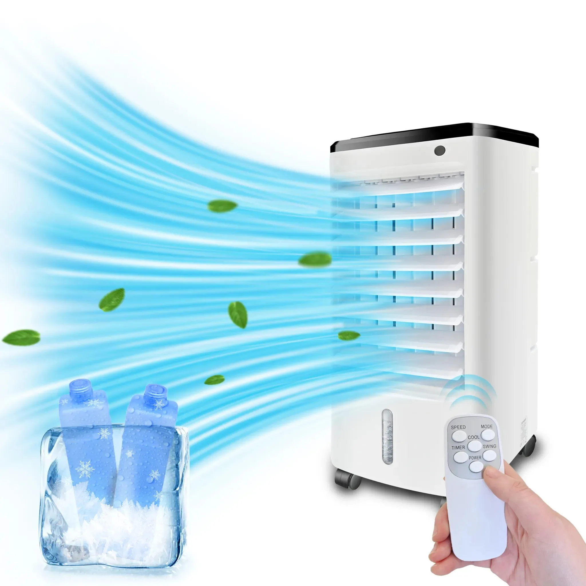 Ventilatorkombigerat Mobile Turmventilator 65W 4L-Tank Luftkuhler mit Wasserkühlung 12H Timer, 65° Oszillationsfunktion Unterstutzt Fernbedienung Image