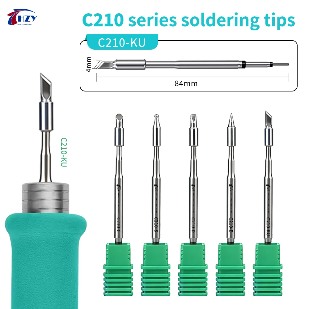HZY C210 Serie Lötkolben Tipps C210-D/C/B/S/KU Für T210/T26 Löten Station Griff PCB IC Reparatur Lötkolben Spitze Werkzeuge Image
