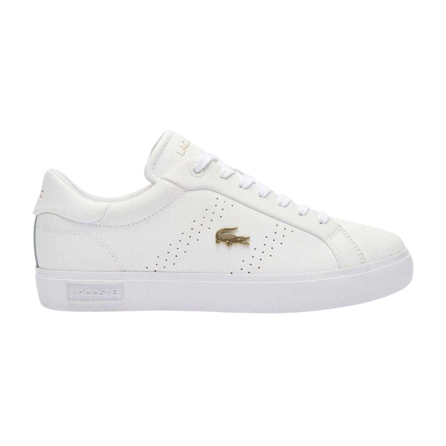 Lacoste - "Powercourt 2.0" Sneaker für Damen, Leder (Weiß/Gold)