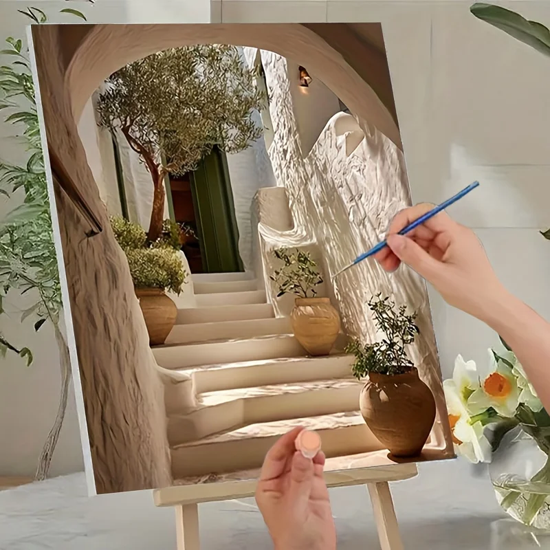 Professionelle Kunstbedienung, 1-teiliges rahmenloses Malset für Erwachsene, künstlerisches Geschenk, Malen nach Zahlen – mit Acrylfarben, Leinwand, 3-teilig Image