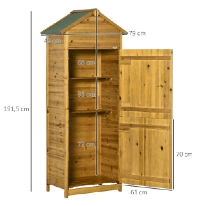Abri de jardin en bois naturel, armoire à outils, casier de jardin, maison de jardin, abri à outils, 2 étagères, résistant aux intempéries, 2 portes, 79 x 49 x 191,5 cm