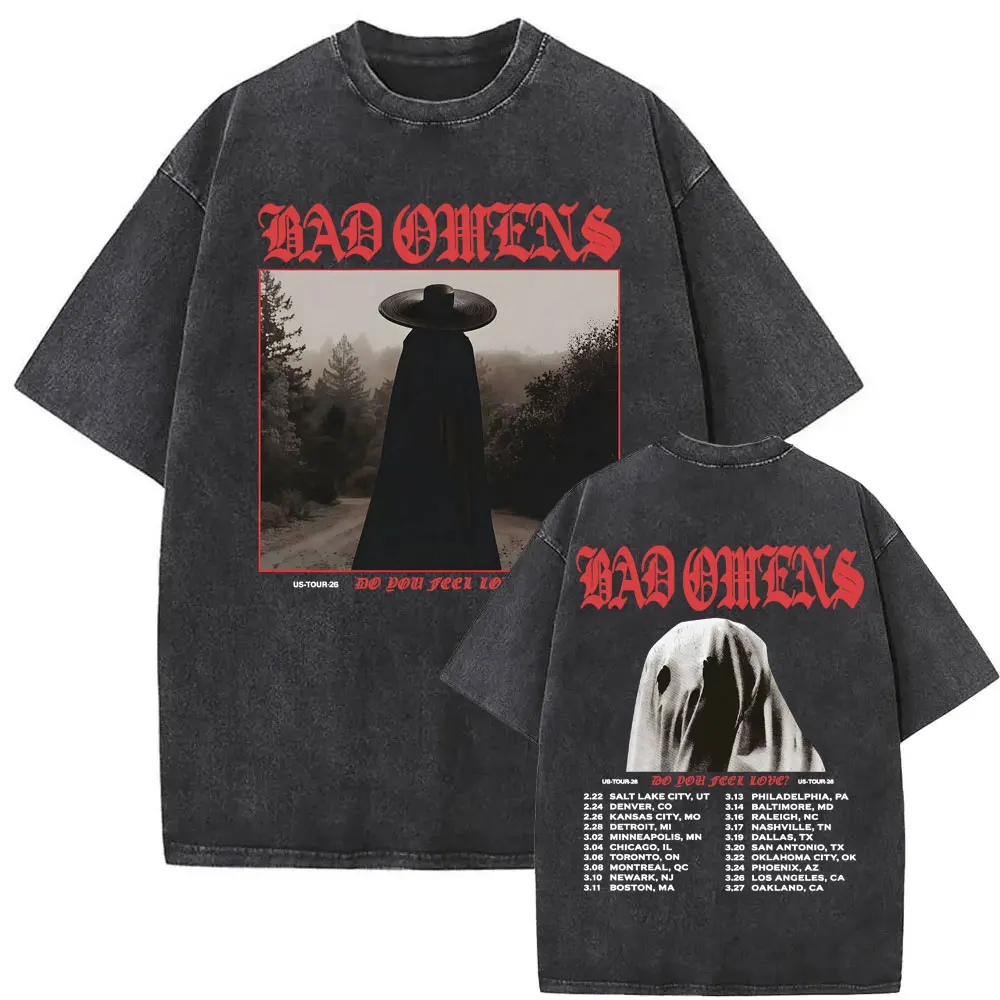 Bad Omens Do You Feel Love Tour 2026 Vintage Washed T-Shirt Gothic Rock Band Konzert T-Shirts Herren Damen Mode Oversized T-Shirt