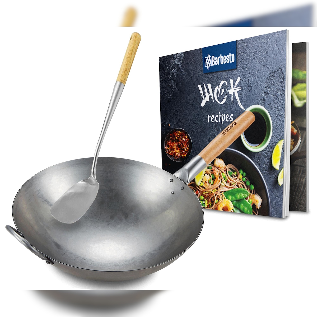 DELUKE Wokpfanne STINA runder Boden für Induktion 36x60x16cm, Metall, Natura Asiapfanne Wok Kochpfanne Image