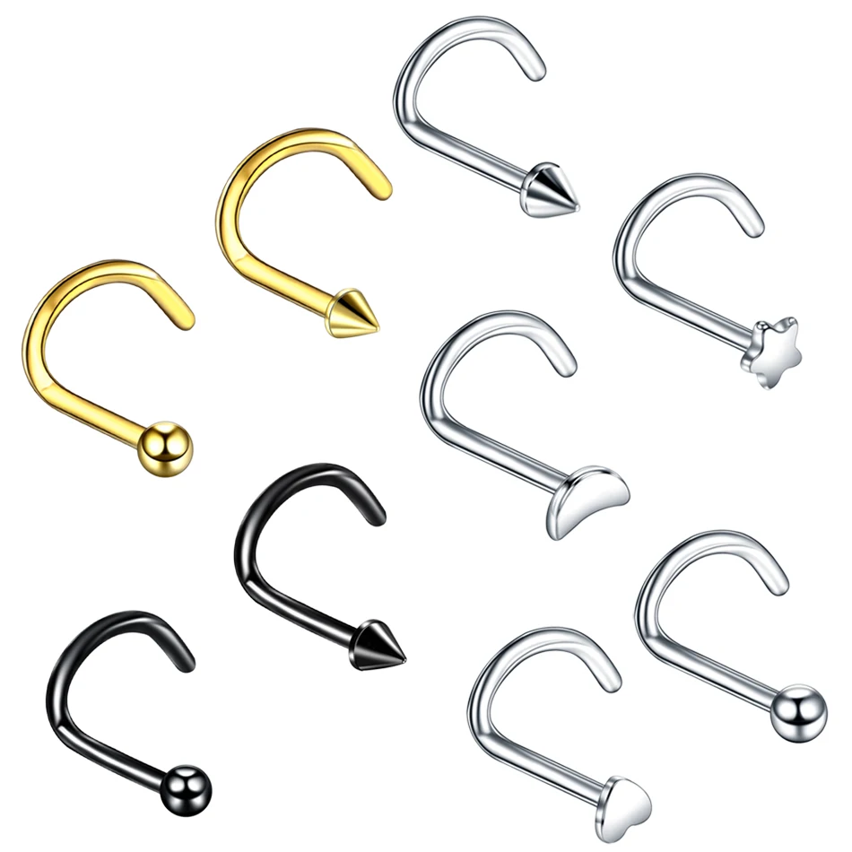 1/5pcs Edelstahl Stern Nariz Piercing Schraube Nasenloch Ohrring Piercings Ohr stecker Nasenringe Mann Frauen Nasenloch Körpers chmuck 20g Image