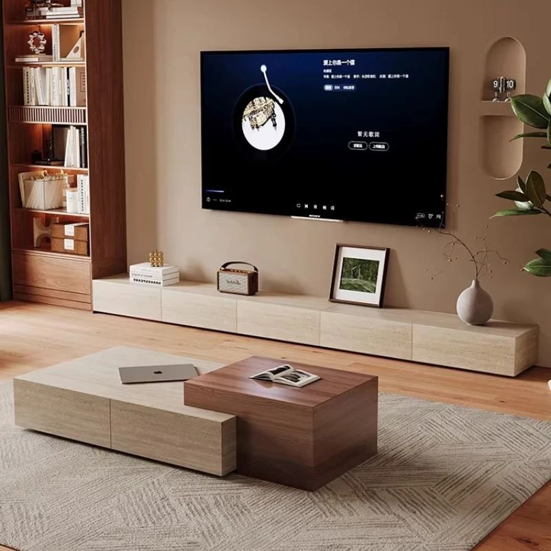 Meuble TV moderne et épuré en dalle de travertin, meuble de rangement au sol, meuble de cheminée, support TV, table de salon, mobilier de maison