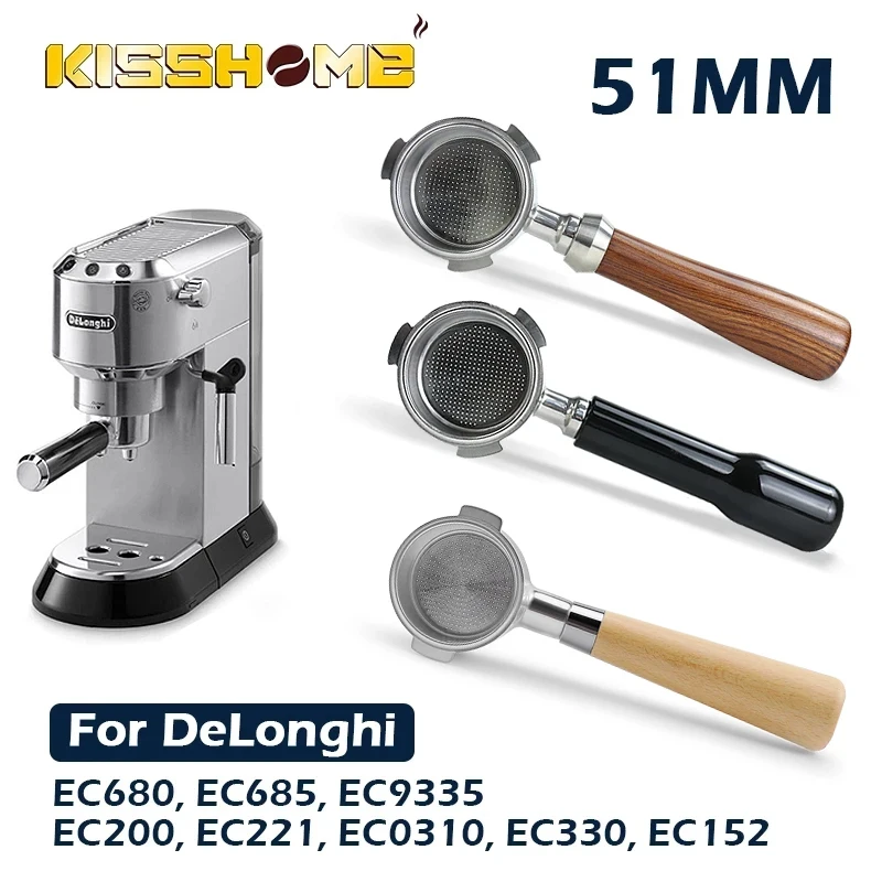 Kaffee Boden Siebträger 51MM Für Delonghi EC680 EC685 EC310 Mit 2-Tassen Filter Korb Barista Espresso Maschine Zubehör Image