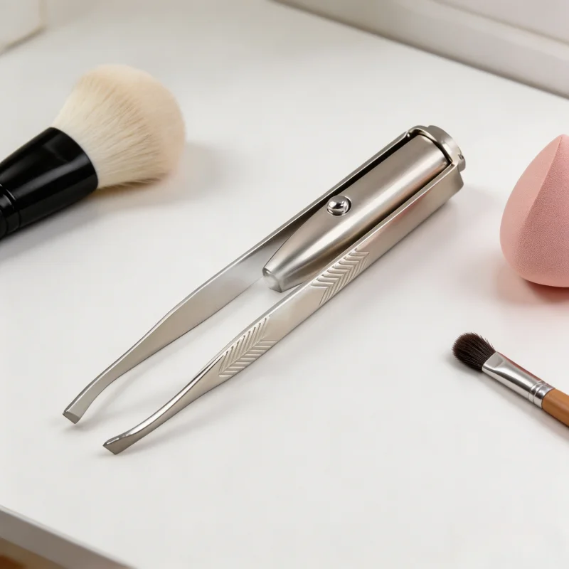 1 Stück Tragbare Edelstahl-Pinzette mit Smart-Design und LED-Licht zur Augenbrauen-Haarentfernung, Make-up-Tool Image