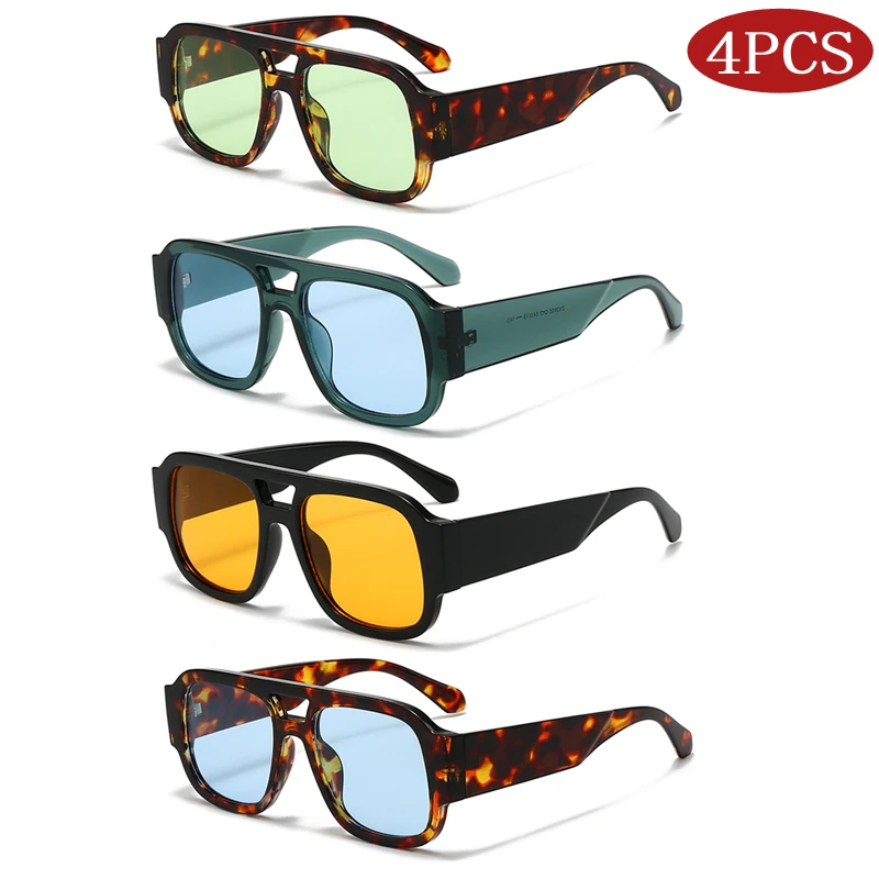 1/4 Sets Retro Große Rahmen Doppel Brücken Quadrat Sonnenbrille Frauen Candy Farbe Breite Beine Männer Brillen Outdoor Sport Shades Image