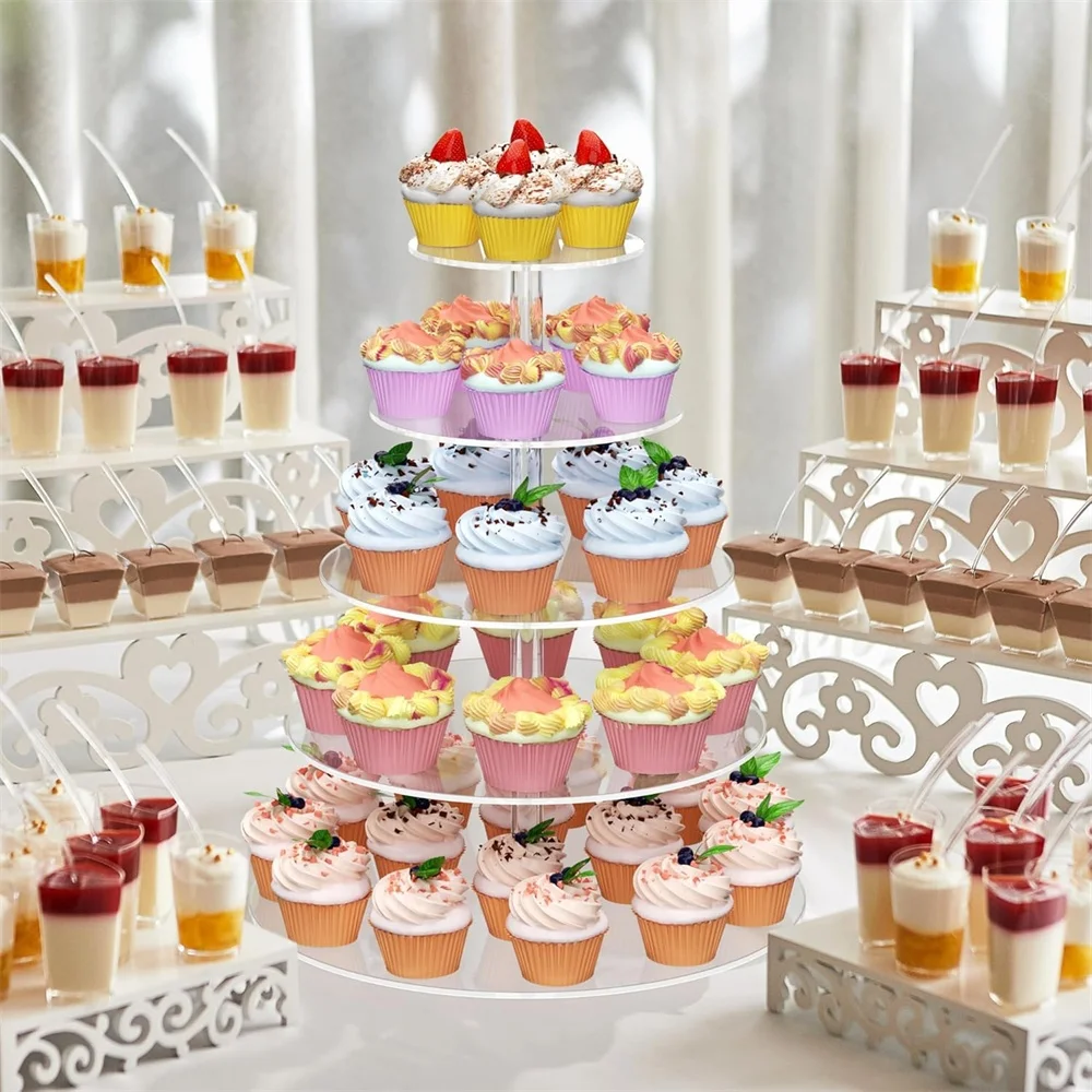 1er-Pack 3/4/5-stöckiger runder Cupcake-Ständer aus Acryl, transparenter Cupcake-Ständer für Geburtstage, Dessert-Präsentation für Hochzeiten, Geburtstage, Weihnachten Image
