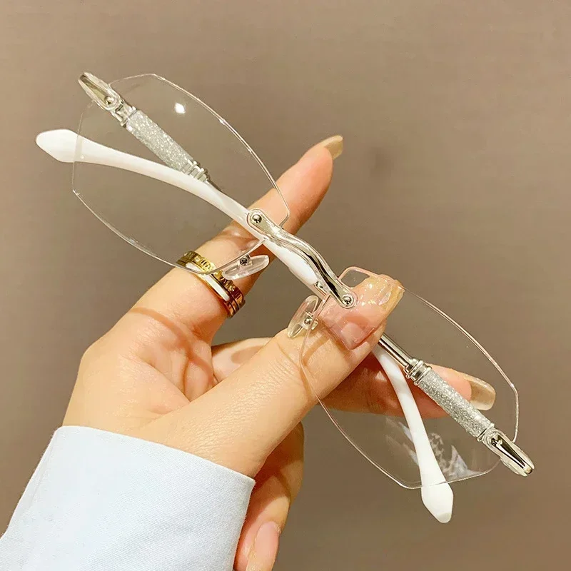 Neue randlose Presbyopie-Brille für Damen, Anti-Blaulicht-Ultraleichte Lesebrille +1,0 + 1,5 + 2,0 + 2,5 + 3,0 + 3,5 + 4,0 Image