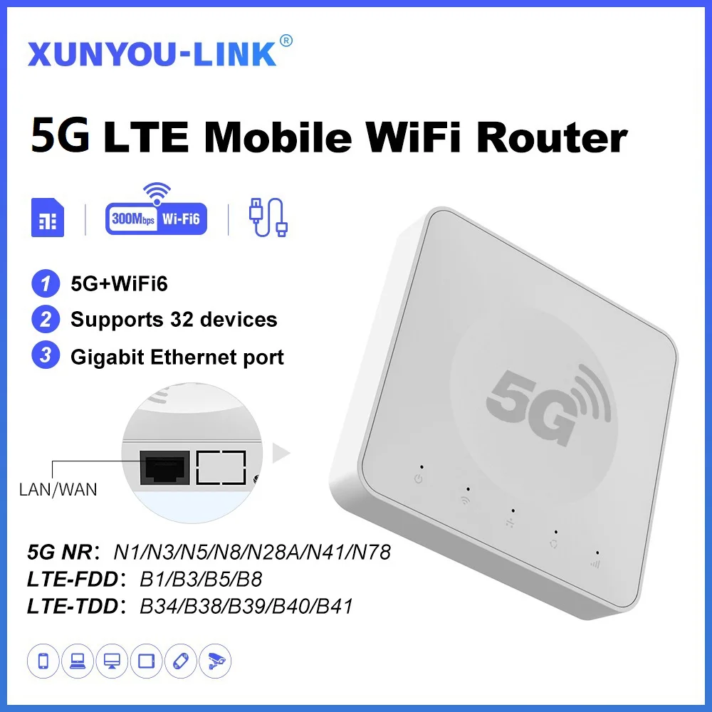 XUNYOU-LINK Tragbarer 5G WLAN-Router WiFi 6 Hochgeschwindigkeits-WLAN-Router Gigabit-Ethernet-Anschluss Mobiler WLAN-Hotspot für Zuhause und Reisen Image