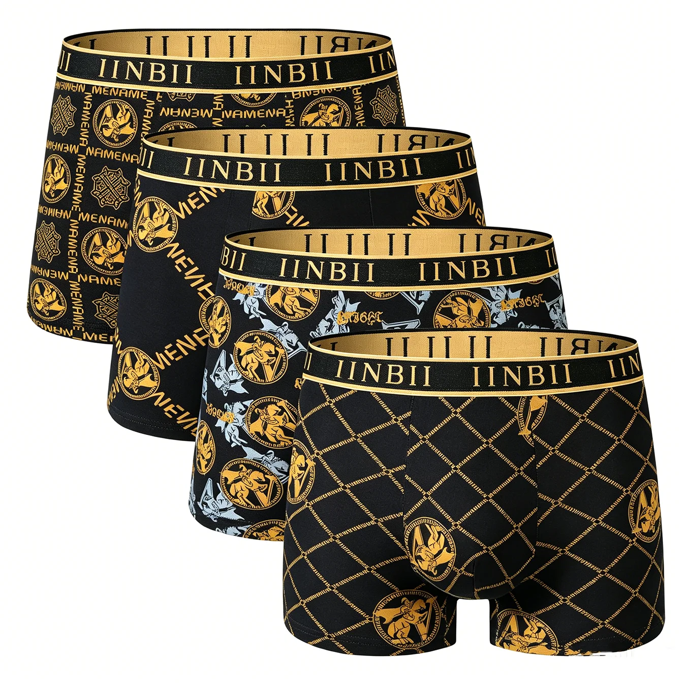 4-teiliges Set Herren-Unterwäsche Retro Blumenmuster Boxershorts Weich Atmungsaktiv Elastischer Bund Lässige Männer-Unterwäsche Image