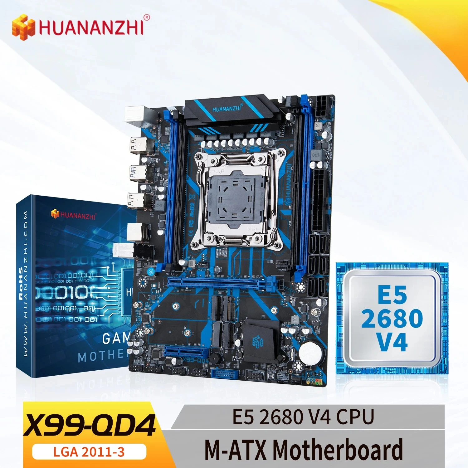 HUANANZHI X99 QD4 LGA 2011-3 XEON X99 Motherboard mit Intel E5 2680 V4 DDR4 RECC Optionaler Speicher-Kombi-Kit-Set M.2 NVME SATA Image