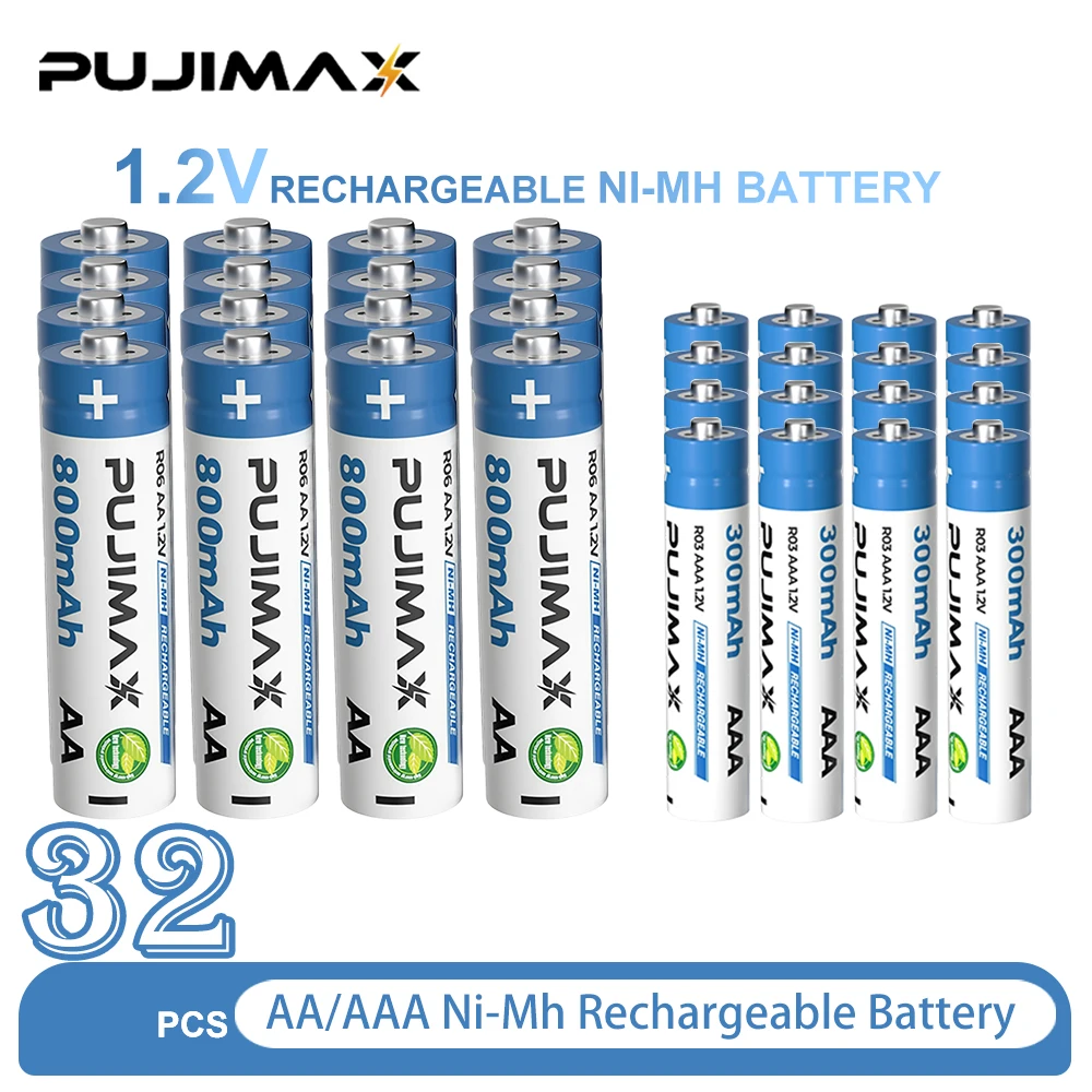 PUJIMAX 1,2V AA AAA Ni-MH Wiederaufladbare Batterien AA 800mAh AAA 300mAh Akku für Garten-Solarlampe LED-Taschenlampe Laterne Fackel Image