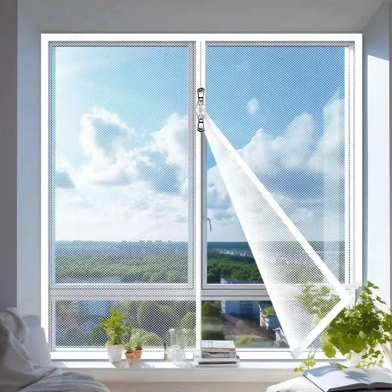 Weißes, maßgefertigtes Anti-Mücken-Fenster, Reißverschluss-Fenstergitter, selbstklebendes Fensternetz, unsichtbare, durchsichtige Insektenschutzgitter, Anti-Mücken-Netz.